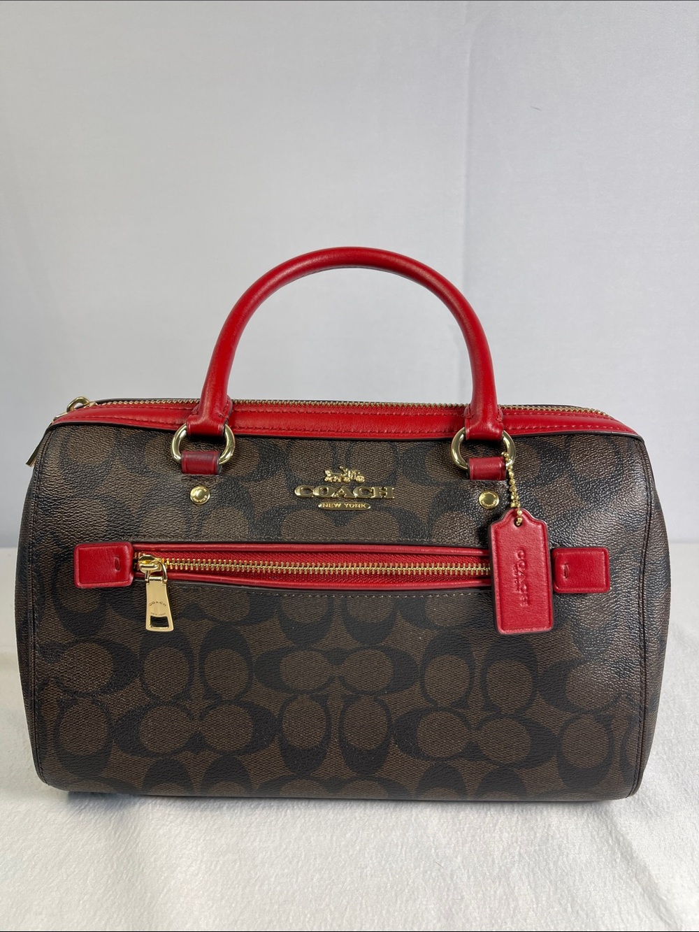 Coach F2157-83607 Rowan Satchel Signature Canvas Red Leather Crossbody